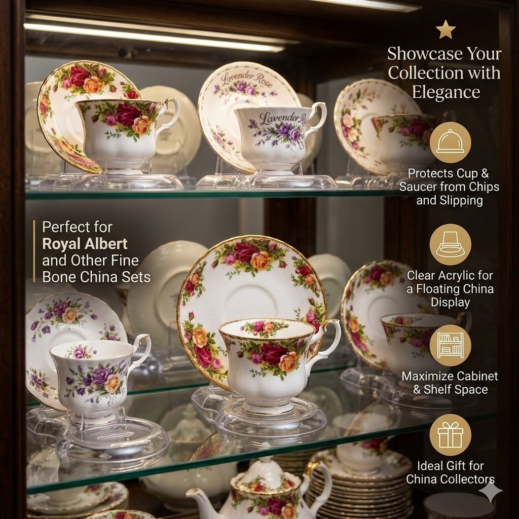 HOHIYA 12 Piece Clear Acrylic Cup and Saucer Display Stands Invisible Teacup Holder Rack for China Cabinets Modern Plastic Easel for Tea Sets and Mugs Free Shipping